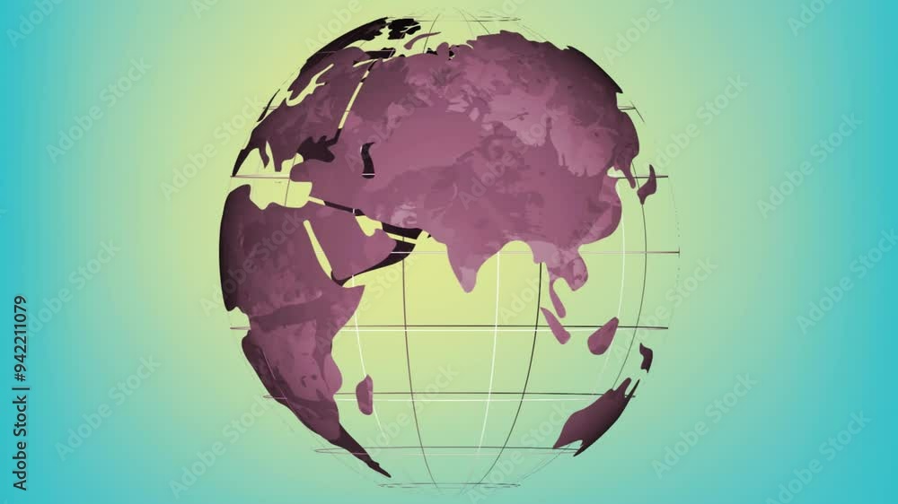 Poster rotating globe with grid lines animation over green gradient background