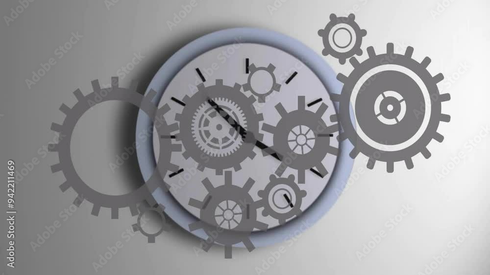Poster moving gears animation in clock over white background