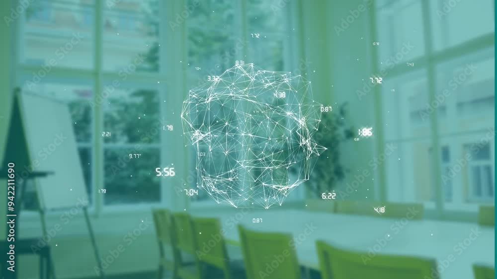 Poster network connections and data points animation over empty conference room