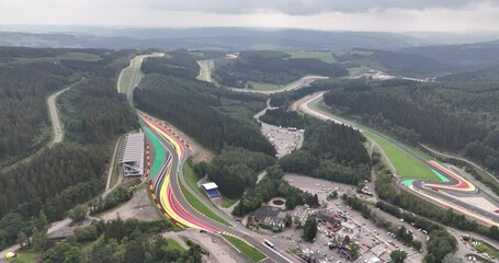 Eau rouge and radilon corner at the Spa Franchorchamps race circuit in Belgium, Stavelot.