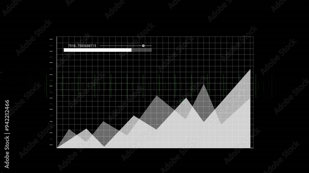 Poster Rising graph with data points and grid background, financial growth animation