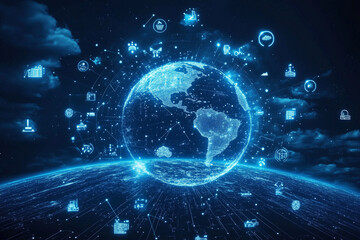 Obraz premium Cloud computing icons surrounding the earth