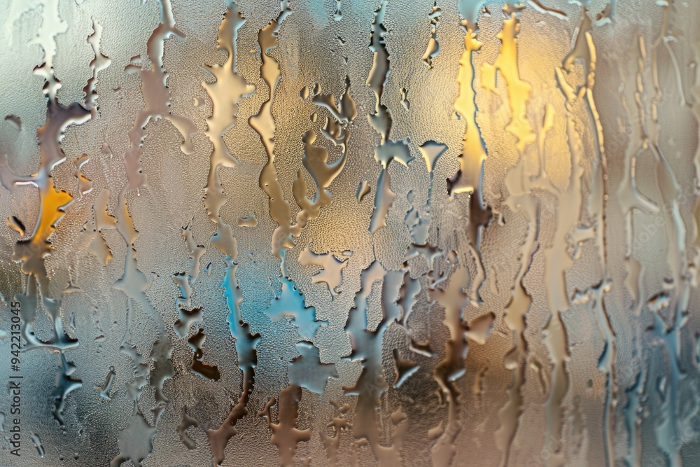 Aufkleber close-up shot of a window with raindrops on the glass, great for weather or atmosphere-related conce