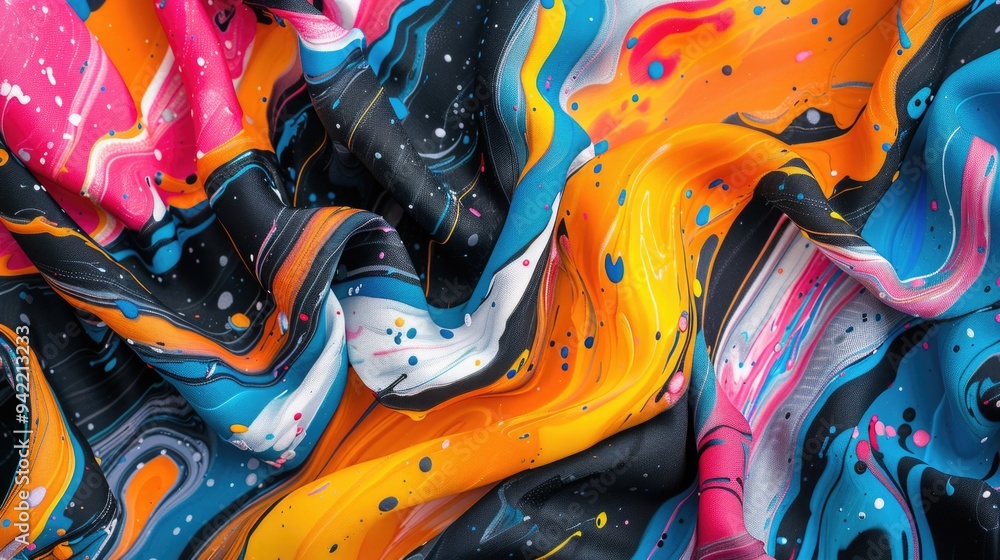 Poster a detailed view of vibrant paints on a surface, ideal for use in design or art-related contexts