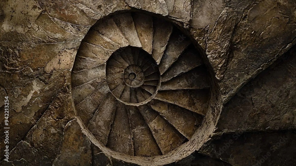 Aufkleber a detailed image of a stone wall featuring an intricate spiral pattern on both its outer and inner s