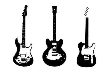 Naklejka premium silhouette guitar stringed musical instrument orchestra jazz play music vector image black music