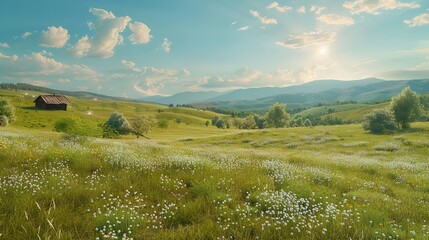 Obraz premium a field of green flowers with utah mountains in the background