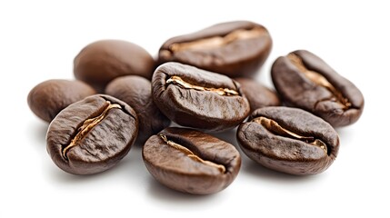 Obraz premium Assortment of coffee beans arranged on a clean white surface, showcasing various shades of roast