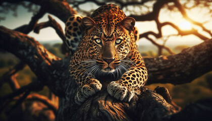 Leopard preparing to attack 3d rendering. Generative AI.