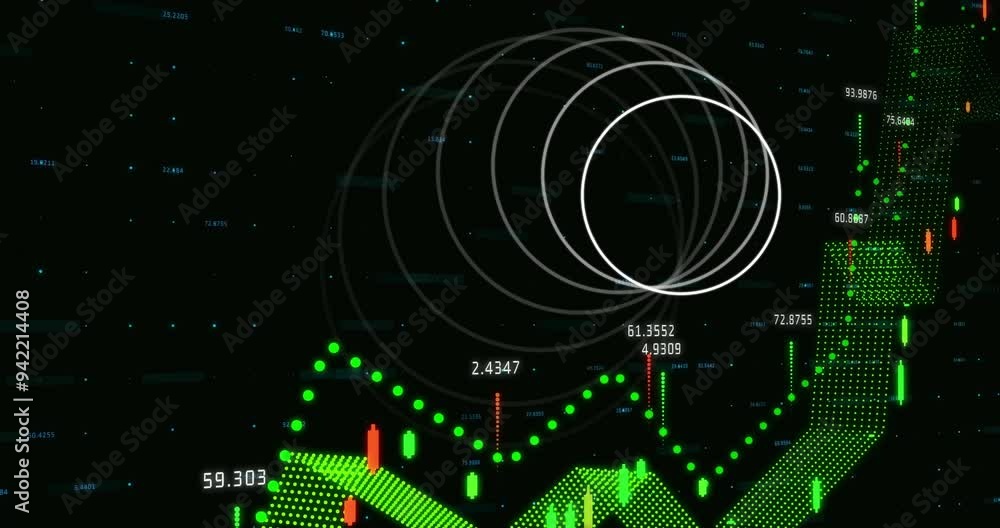 Aufkleber financial data and stock market analysis animation with green graphs and numbers