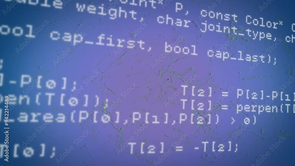 Poster processing computer code and data animation over blue background