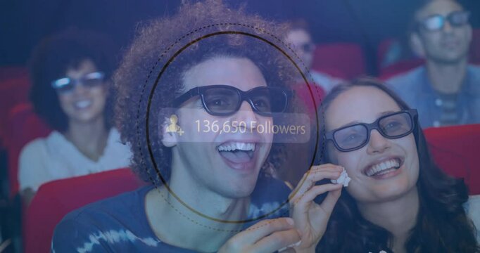 Watching movie in 3D glasses, people with 209,285 followers animation over them