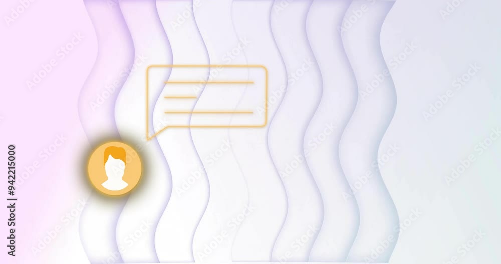 Poster chat bubble and user icon animation over wavy lines background