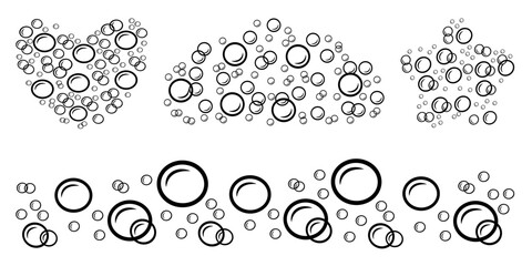 Water doodle bubbles of different shapes. Foam in the shape of heart and star.