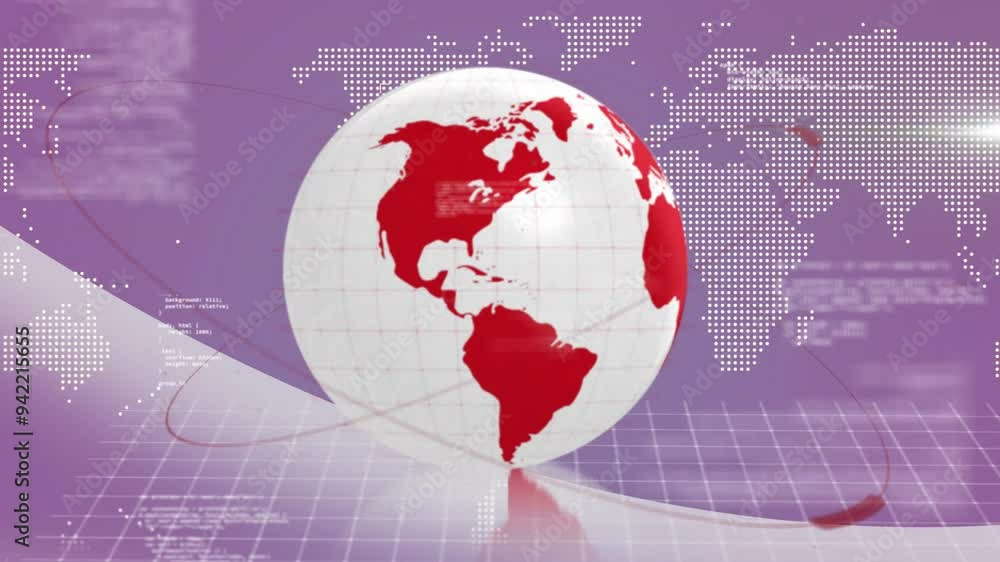 Aufkleber rotating globe with red highlights and world map animation over purple background