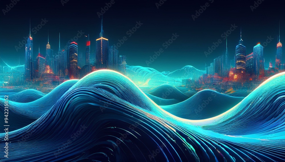 Wall mural City skyline with fractal and futuristic look 12