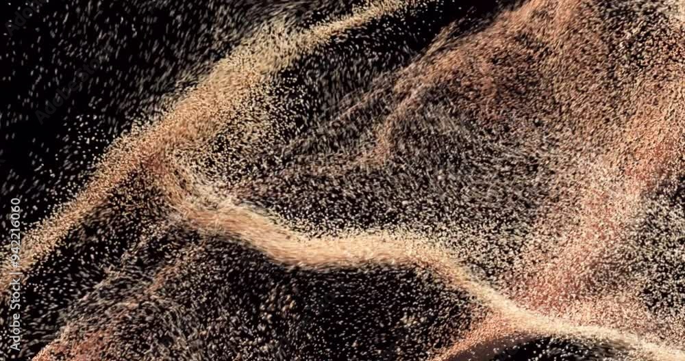 Poster forming abstract waves, particles creating dynamic movement animation in motion