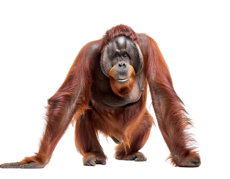 orang utan auf vier beinen isoliert auf wei&szlig;en Hintergrund, Freisteller