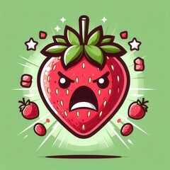 Obraz premium A fun and vibrant cartoon illustration of an angry strawberry, perfect for food-related graphics, children's products, or playful branding.