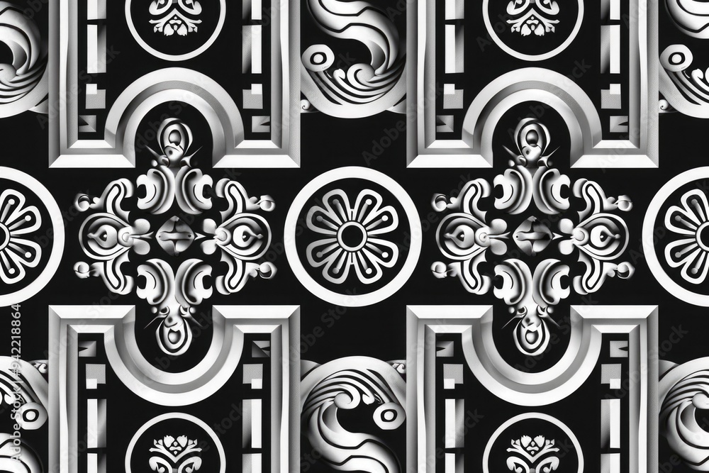 Poster A close-up shot of a geometric pattern in black and white, suitable for use in designs where texture and simplicity are key