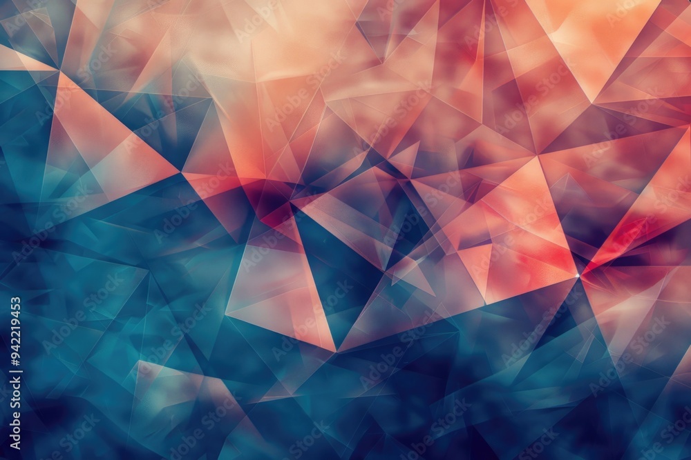 Poster Abstract design featuring blue and red triangles on a textured background