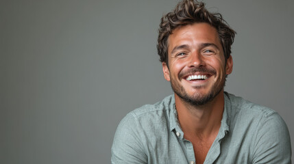 Obraz premium A man with a beard and a smile is posing for a picture