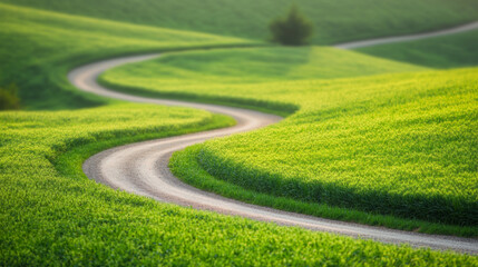 Obraz premium A winding road in a grassy field