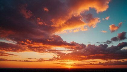 Fototapeta premium Beautiful Blue and Orange Sky at Sunset Over a Landscape