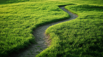 Obraz premium A grassy field with a path that winds through it