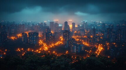 Obraz premium Night Cityscape with Fog