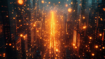 Fototapeta premium Cityscape with glowing lights and bright lights