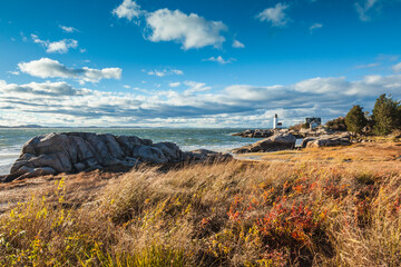 USA, Massachusetts, Cape Ann, Gloucester. Annisquam Lighthouse during autumn.