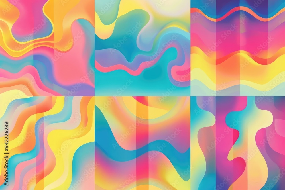 Poster Set of four different colored backgrounds with various designs and textures