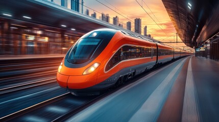 Naklejka premium High-Speed Train at Sunset