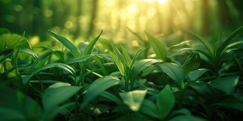 Wild garlic Allium ursinum leaves in the forest also known as ramsons buckrams broad leaved garlic wood garlic bear leek or bear s garlic