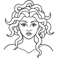 Medusa gorgon with snakes vector portrait illustration line art
