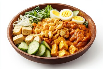 Bandung Gado-Gado, This West Javanese version is known for its slightly sweeter peanut sauce, often enriched with coconut milk. isolated on white background