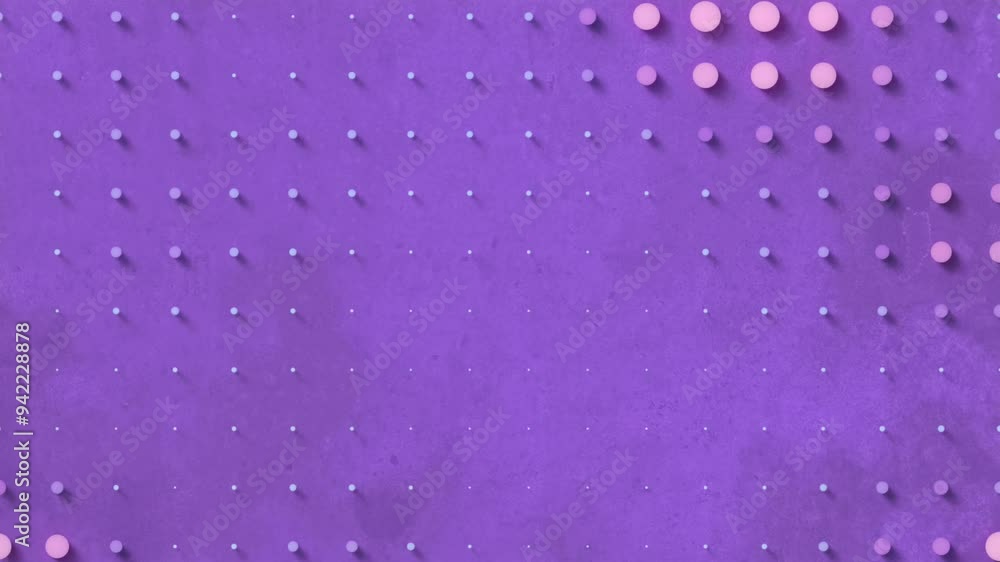 Poster 3d rendering loop animation of a pattern of spheres on a purple background