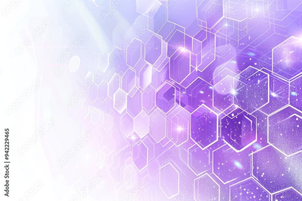 Poster a design featuring multiple hexagons arranged on a deep purple surface