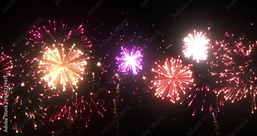Wall mural looping animation of fireworks display on black background