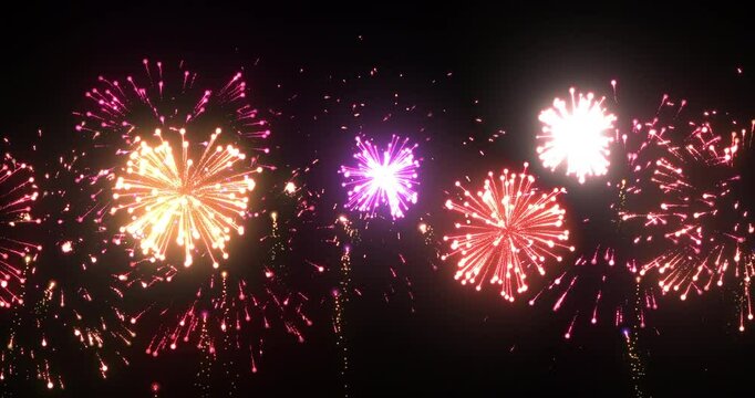 Looping Animation of Fireworks Display on Black Background