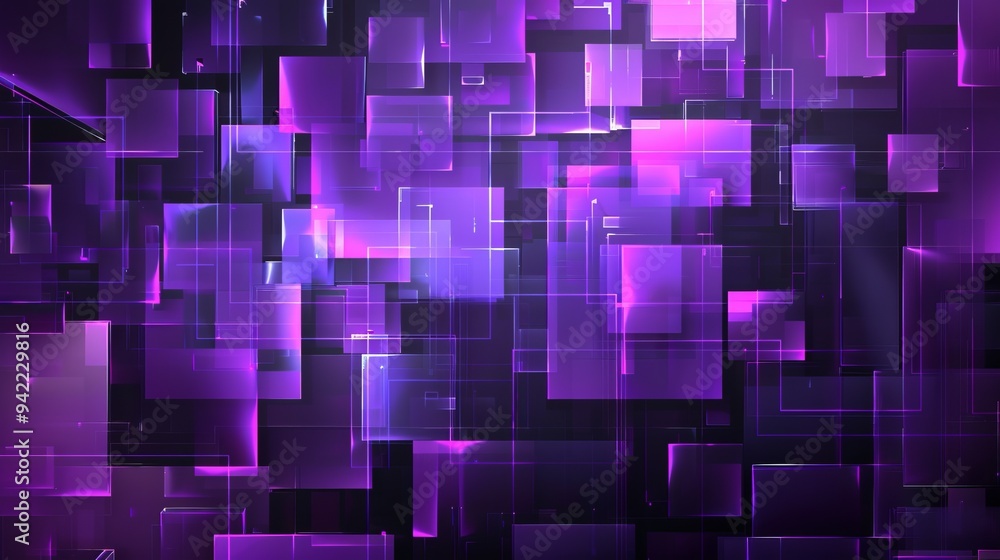 Poster an abstract purple background with squares and rectangles