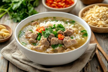 Kudus Soup, Originating from Kudus, Central Java, this soto is made with chicken or beef in a clear broth, typically flavored with garlic and coriander.