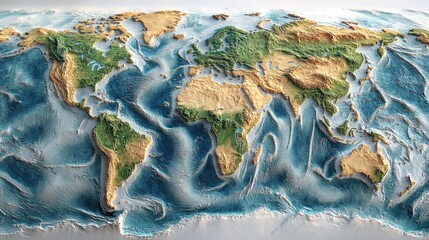 Fototapeta premium 3D World Map with Ocean Depths