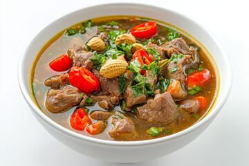 Makassar Soup, Also known as Coto Makassar, isolated on white background