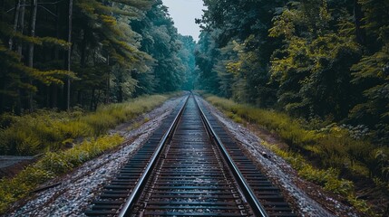 Fototapeta premium landscape photography of train rails between forest