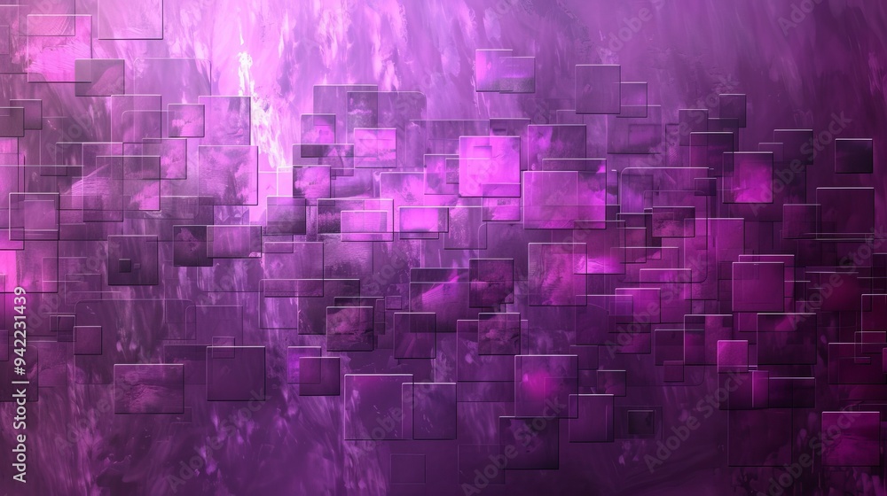 Poster an abstract purple background with squares and rectangles