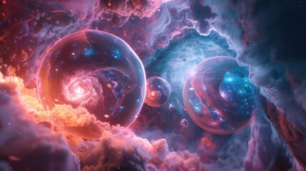 Obraz premium Ethereal glowing orbs that drift and pulse in a boundless dreamlike space