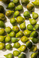 freshly picked green figs laying out in sun on paper towels