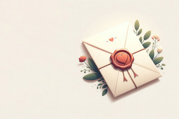 A love letter with a seal in the shape of a heart. Space for text.